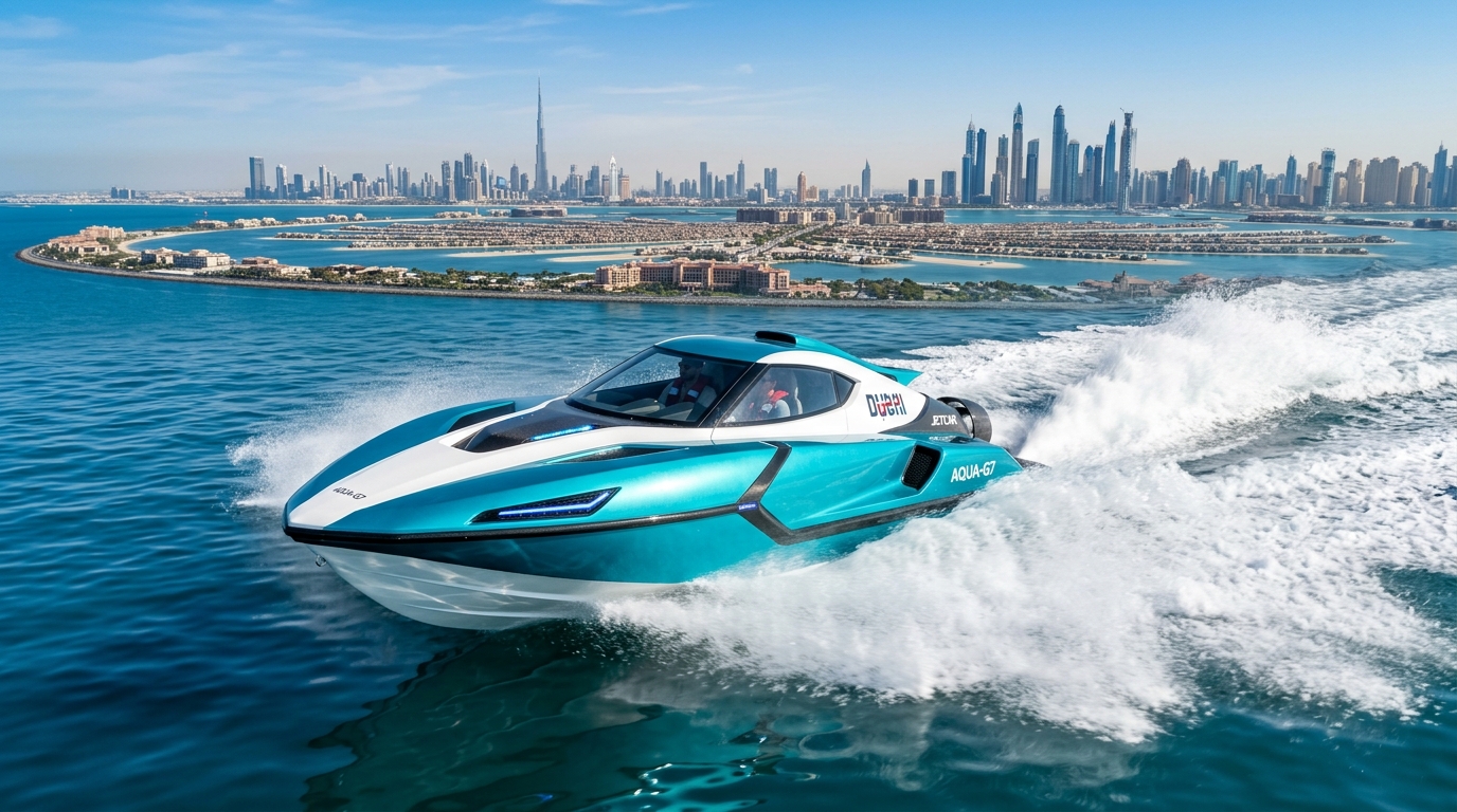 Exotic aquatic Jet Car driving on Dubai waters