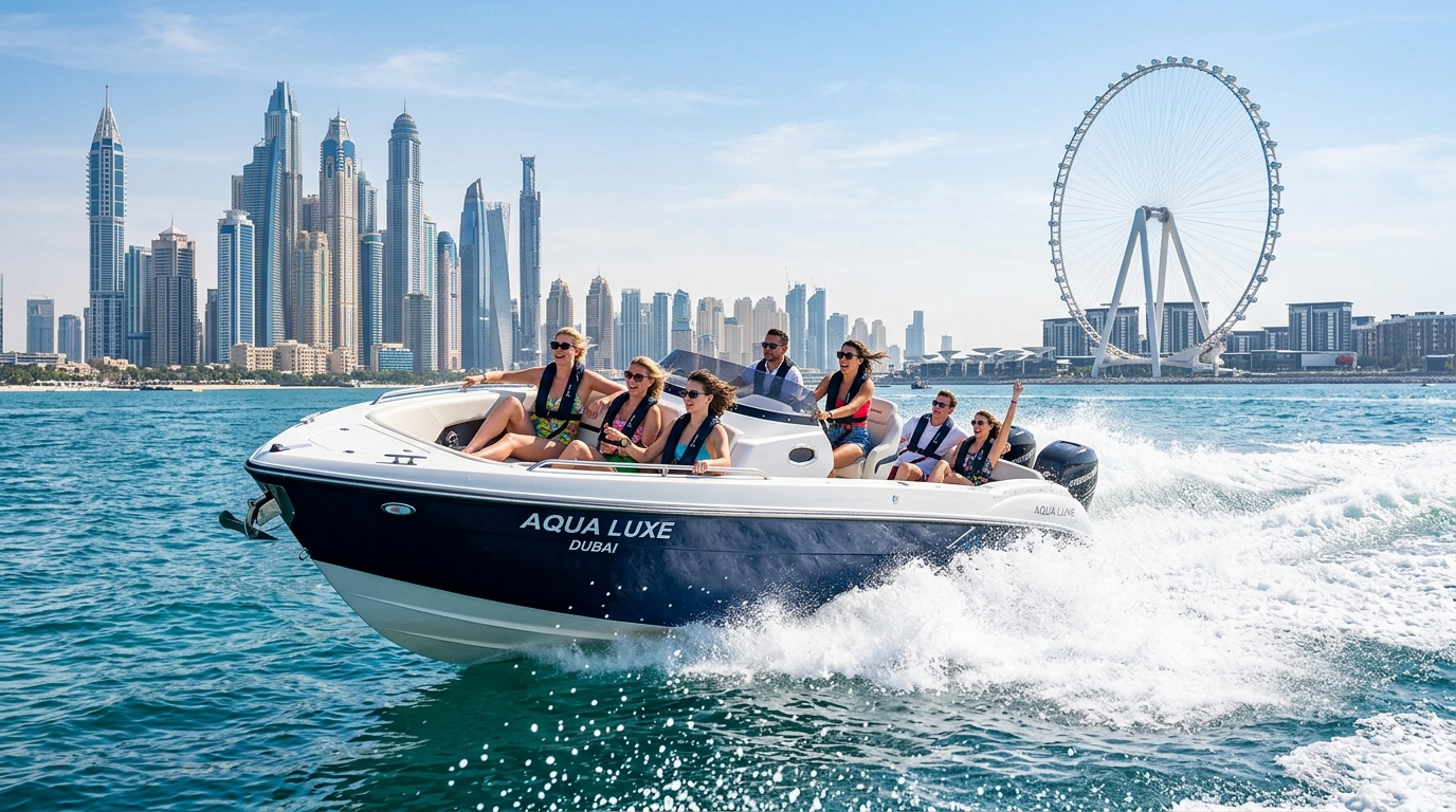 Deep V hull high-speed powerboat cutting through ocean spray